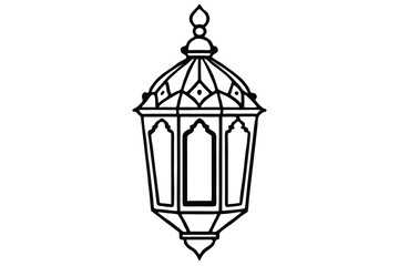 Detailed Outline Art of Black Lantern with Intricate Design and White Background