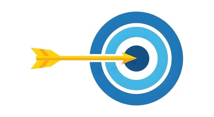 Yellow Arrow Hitting Blue Target with White Circles in Minimalist Style