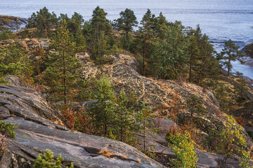 Ladoga skerries, stone islands on Lake Ladoga. Republic of Karelia, Russia.