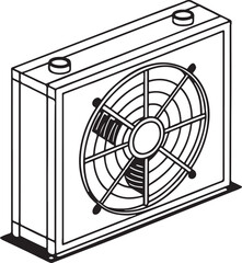 Air conditioner outdoor unit vector illustration, HVAC cooling system fan design, air conditioning condenser box drawing for ventilation and climate control concepts