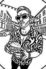 Cool Man with Sunglasses and a Hamburger