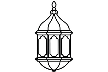 Lantern Outline Illustration, Decorative Arabic Style on White Background