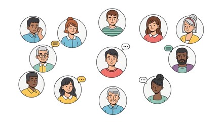 Diverse Group of People Communicating in Virtual Meeting with Chat Bubbles