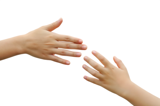 Two open hands reaching towards each other isolated on a transparent background fingers - Powered by Adobe