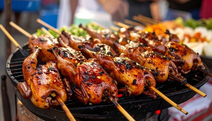 Cút Nướng Grilled Quail. Vietnamese Street Food