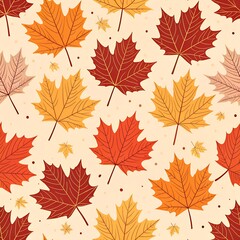 Obraz premium Seamless Pattern of Colorful Autumn Maple Leaves on a Light Beige Background