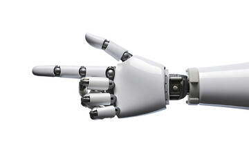 Fototapeta premium White robotic hand pointing left with thumb up isolated on a transparent background