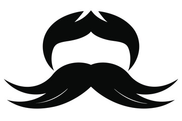 Retro Mustache Silhouette, Vintage Barbershop Element, Black on White Background