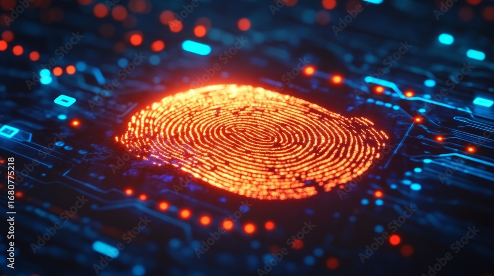 Poster futuristic biometric fingerprint scan technology for digital security and advanced access control