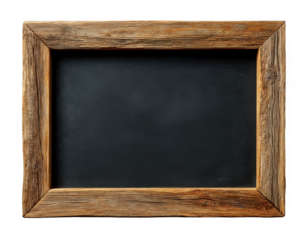 Empty rustic wooden framed blackboard with a blank dark chalkboard for writing