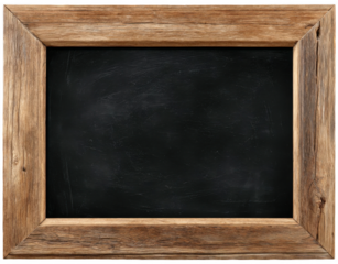 Empty rustic wooden framed black chalkboard with textured ready for writing or drawing