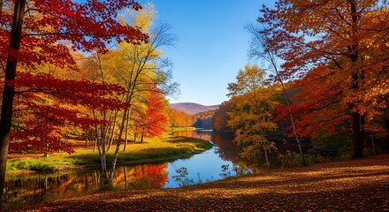 Obraz premium Autumnal Lake Scenery.