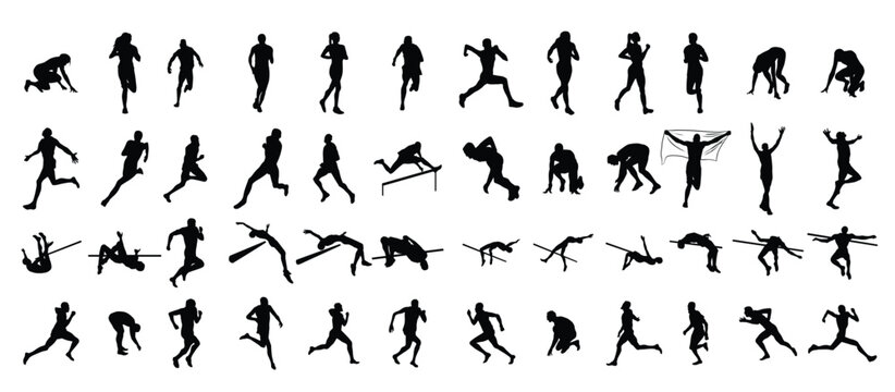 black silhouettes athletes vector