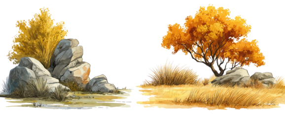 Autumnal landscape with rocks and trees