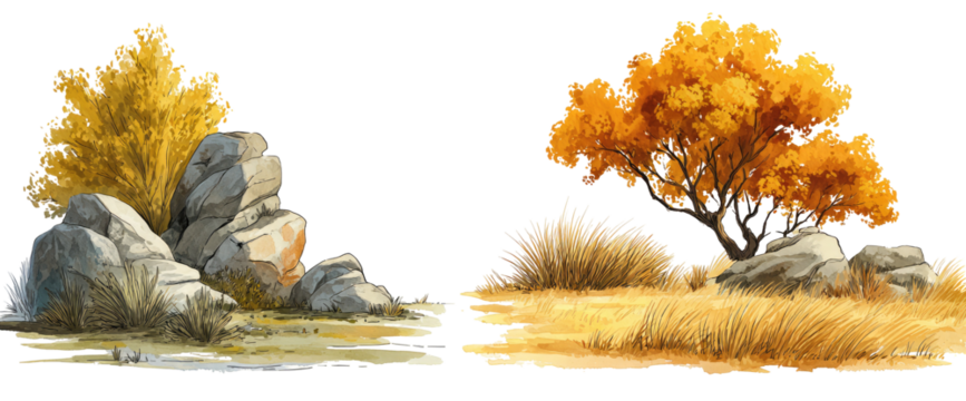 Autumnal landscape with rocks and trees