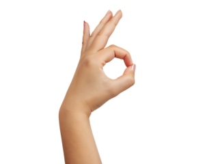 Woman hand making ok sign gesture isolated on a transparent background image