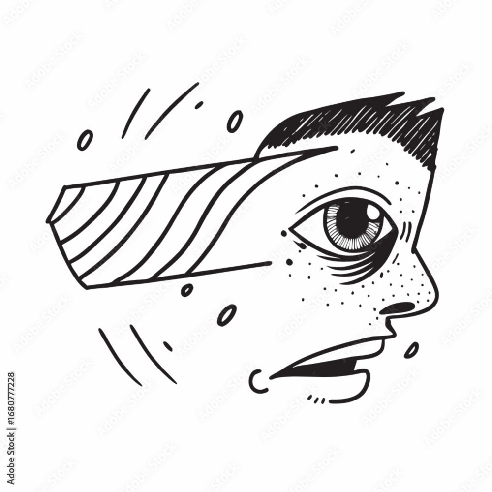 Poster minimilist a stylized drawing of a face profile with geometric shapes and abstract elements surround