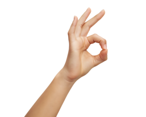 Woman hand making ok sign gesture isolated on a transparent background okay agreement