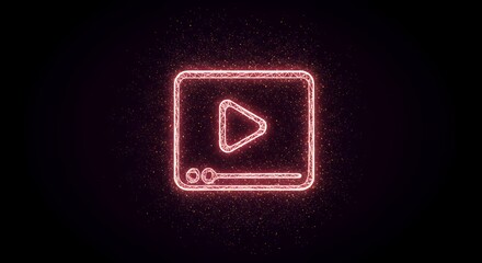Glowing neon video player icon with play button on a dark background.