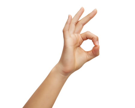 Woman hand making ok sign gesture isolated on a transparent background okay agreement