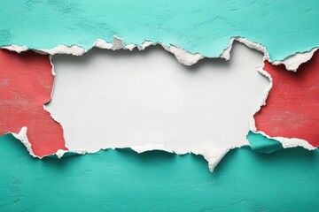 Breaking Through: A vibrant composition of torn paper, unveiling a clean expanse, symbolizing unveiling and a fresh start. 