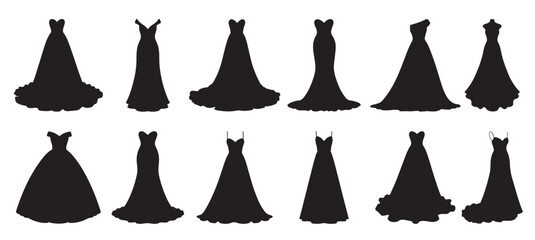  bridesmaid dress silhouette white background vector illustration