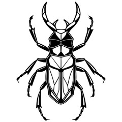 Minimilist illustration of a stag beetle with geometric patterns and bold outlines on a white background design art vector