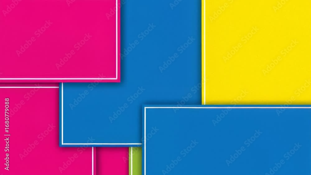 Poster colorful rectangular shapes with white borders dynamically shifting and overlapping. abstract block 