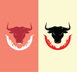 Dynamic Dark Crimson Bull Logo Design for Hat.eps