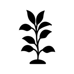 Simple black silhouette of a leafy plant growing from the ground