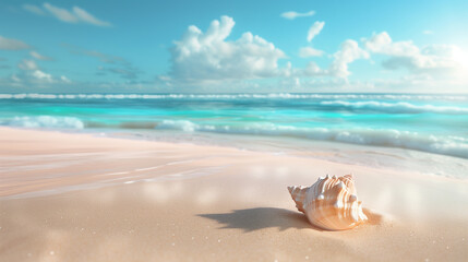 Pink Sand Beach with Seashell Close-Up