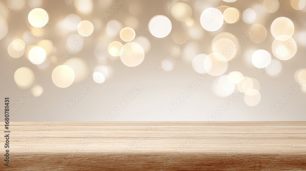 Poster wooden table with soft bokeh light background creates warm and inviting atmosphere perfect for produ