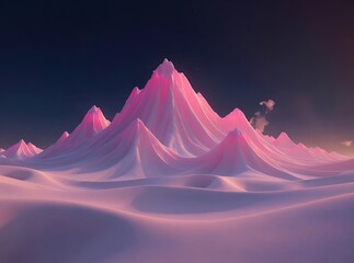 A pink mountain range under a dark sky creates a surreal landscape