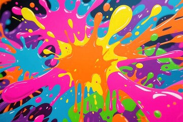 Bright colorful paint splashes on white background with floral and festive design elements
