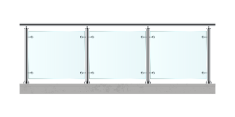 Modern Glass Balustrade: A sleek, modern glass balustrade design, perfect for balconies or decks, featuring clear glass panels held by stainless steel posts.