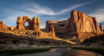 Desert Landscape with Majestic Rock Formations.