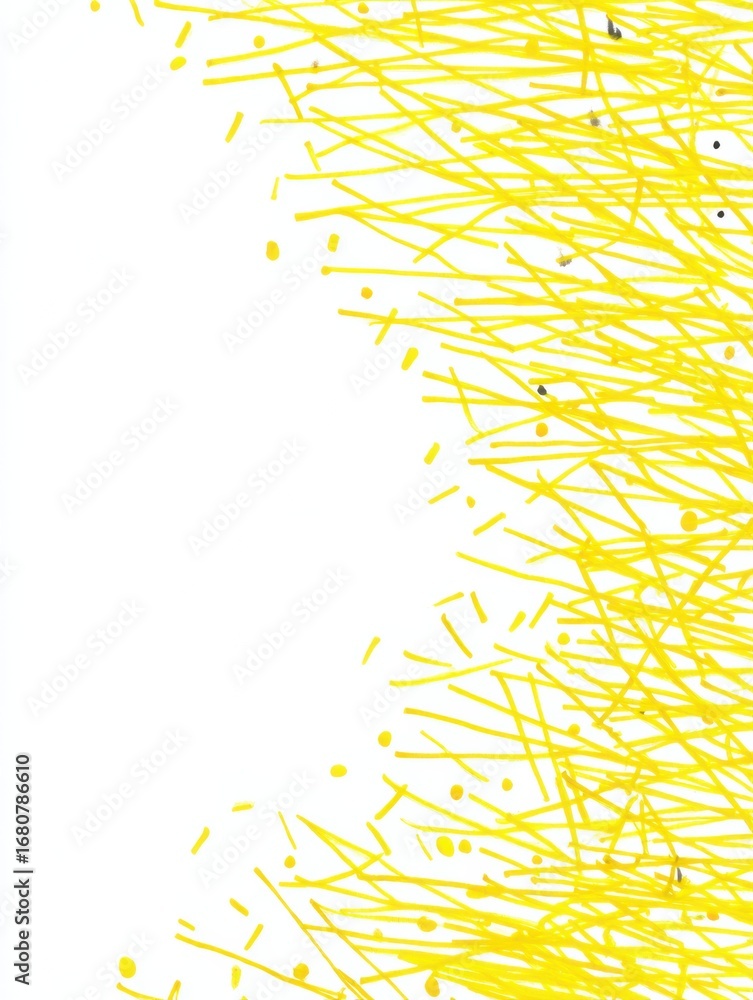 Poster bright yellow abstract design featuring dynamic lines and dots suggesting energy and movement in a p