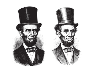 Vintage engraving portrait of Abraham Lincoln in black and white with iconic features