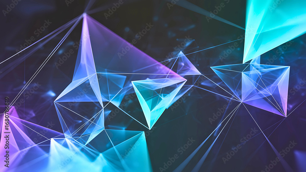Aufkleber abstract background with a futuristic network of interconnected glowing polygons in vibrant purple a