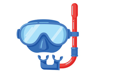 A bright blue diving mask with a red snorkel attached ready for underwater exploration and aquatic adventure on a white background