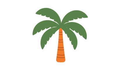 Stylized illustration of a vibrant green palm tree with a textured brown trunk and broad leaves against a clean white background