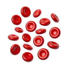 A collection of red blood cells, also known as erythrocytes, isolated on a transparent background