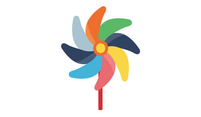 A vibrant colorful pinwheel with multiple spinning blades in a rainbow of bright colors on a white background