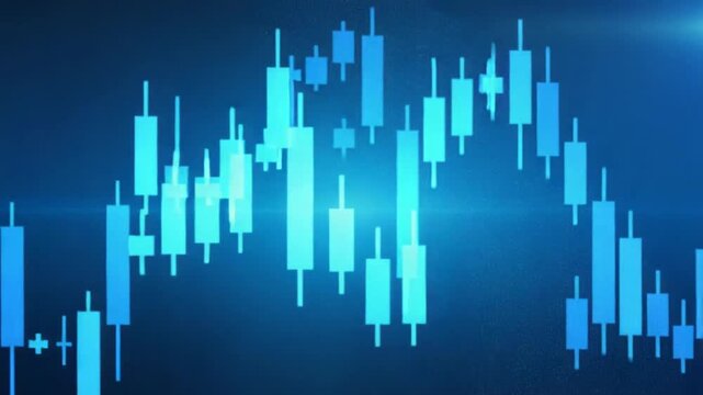 Blue stock market background candle chart financial data analysis trading investment stocks prices indicators dynamic futuristic technology global information movement animation loop.