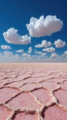 Fototapeta premium Pink salt flats, vast expanse under a clear sky