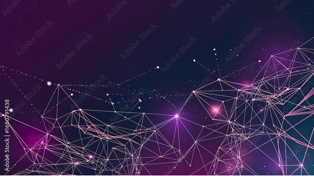 Aufkleber futuristic cybernetic background with glowing geometric polygon mesh and sparkling light particles