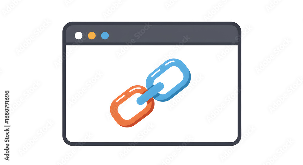 Poster digital marketing concept with a link building icon in a web page window, illustrating internet conn
