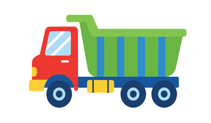 Brightly colored cartoon dump truck with a red cab and green cargo bed ideal for children s illustrations and construction themes