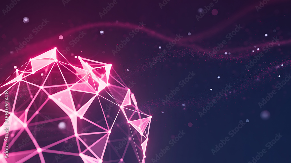 Aufkleber futuristic digital background with a glowing pink plexus sphere representing global networks, big da