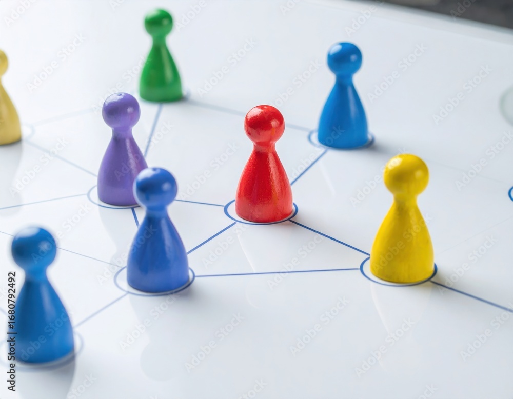 Aufkleber colorful game pieces connected in a network representing teamwork and collaboration concepts.